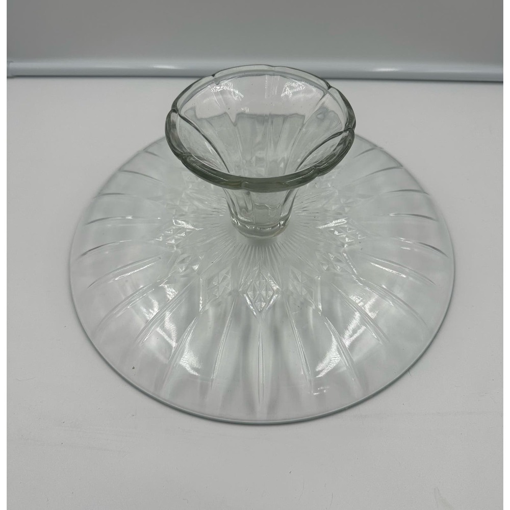 Vintage Solid Glass Dome Starburst Cake Stand Punch Bowl Pedestal 12” - Picture 2 of 3